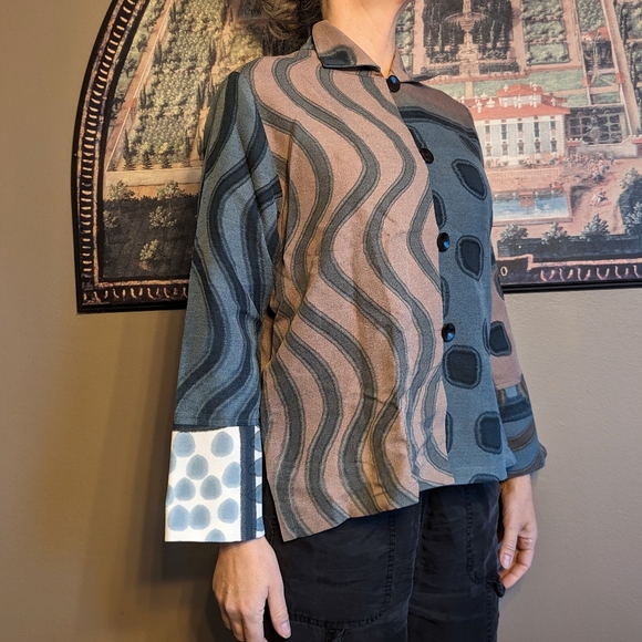 silk wool KAY CHAPMAN button loop jacket top S - Picture 2 of 11